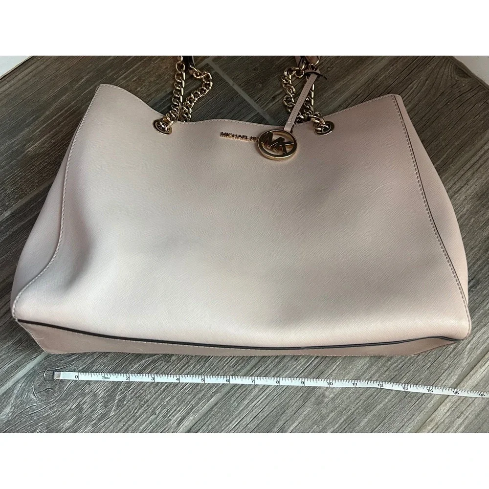 Michael Kors Susannah Large Saffiano Leather Shoulder Bag Tote Purse Gold Blush‎
